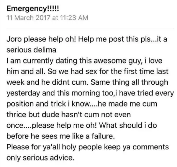 I Love Him But This Embarrassing Thing Happens Whenever We Have S*x - Nigerian Lady